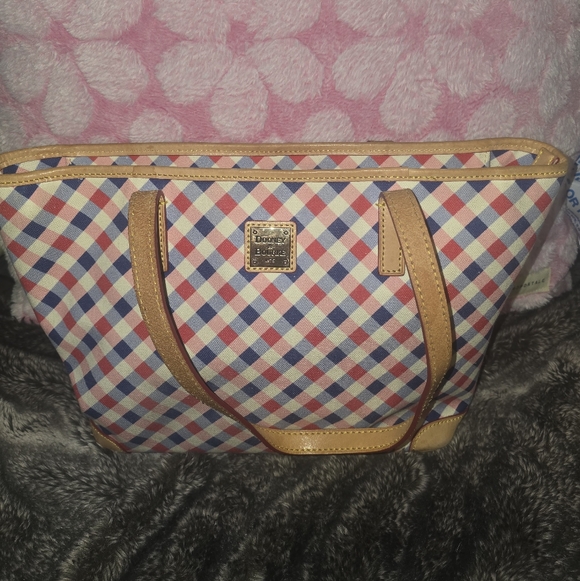 Dooney & Bourke Handbags - Dooney & Bourke Coated Cotton Gingham tote bag in red, blue White